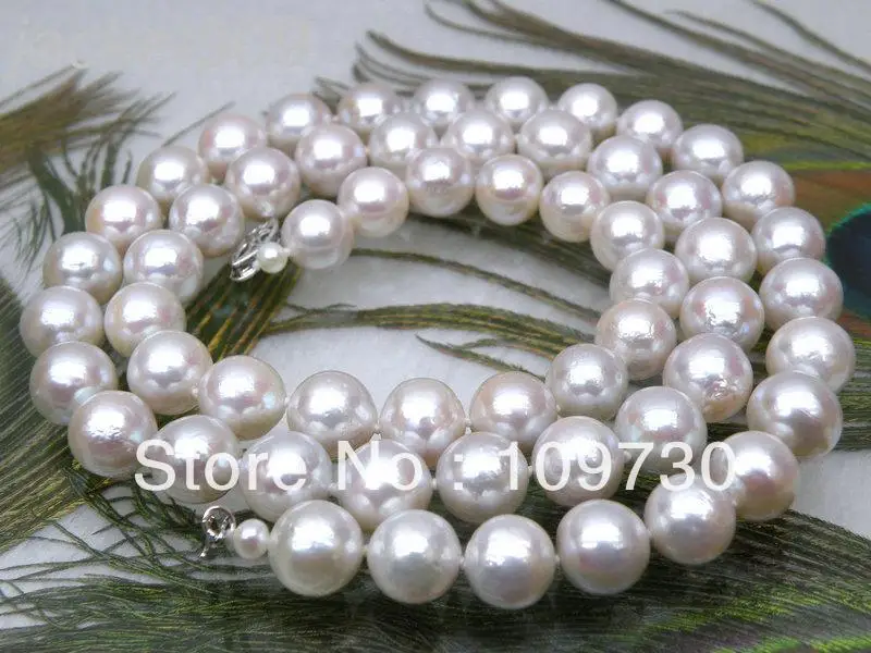

Jewelry 001092 AAA 8.5-9mm fine round white south sea pearl necklace 14KGP solid gold