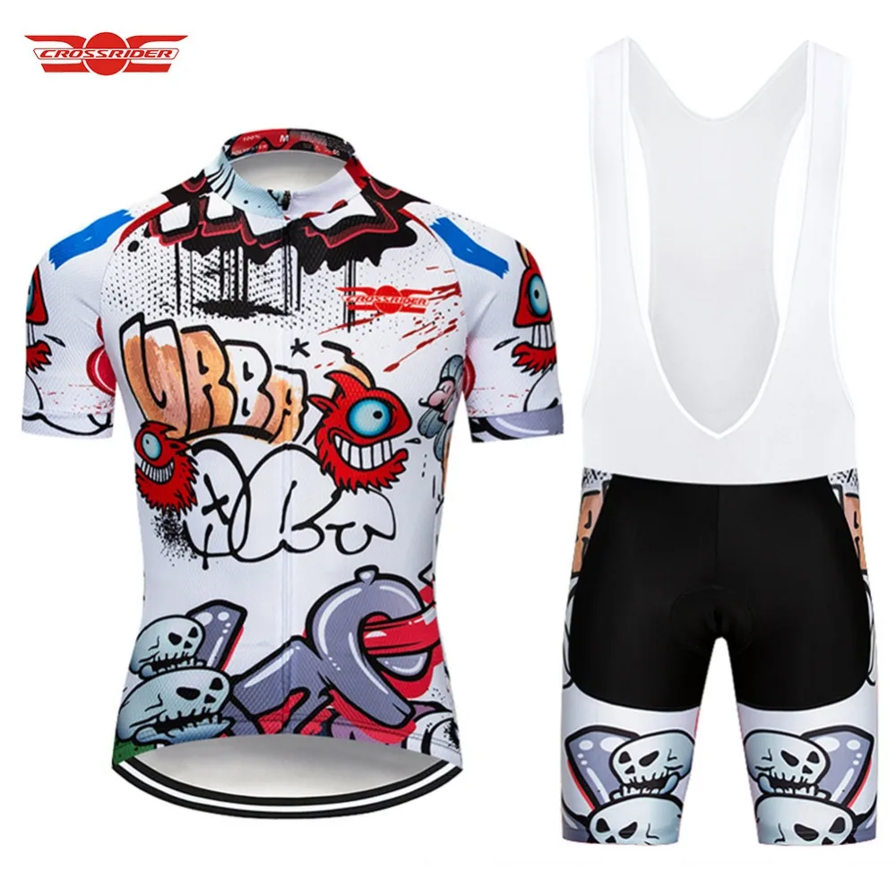 Crossrider Funny Cycling Jersey Bib Set MTB Clothing Bike Wear Bicyle Clothes Quick-Dry Short Cycling Maillot Culotte Suit