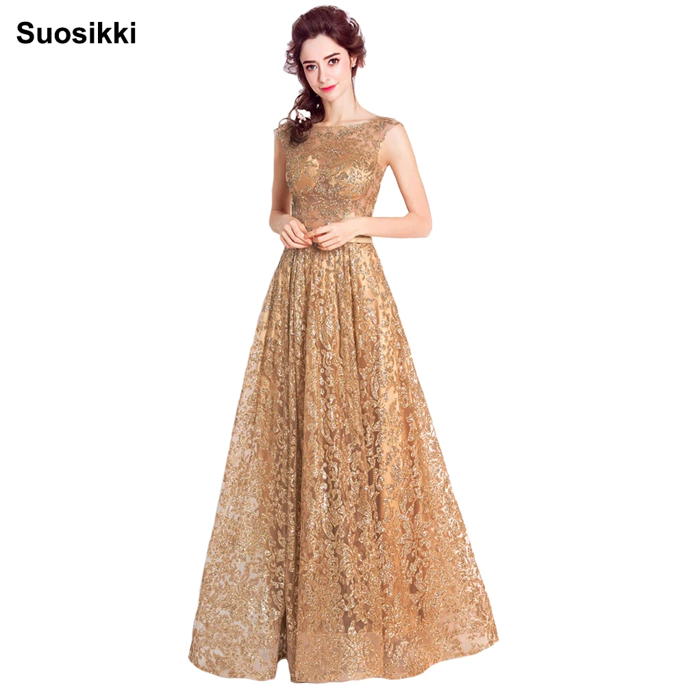 Gold see through sequined bling bling evening dress long 