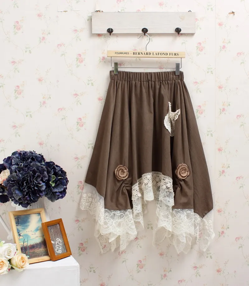 Vintage Harajuku Liz Tubo Lino Longue Patineuse Rok Lisa Largo Saia Steampunk Falda Renda Et Marrón Boho Haut Jupe Ensemble ngqaz7q