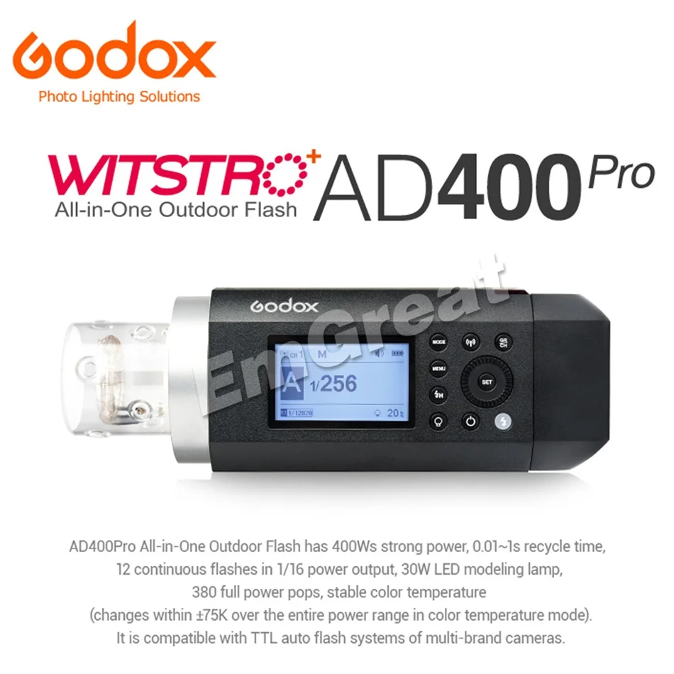 Внешняя вспышка Godox AD400Pro Witstro все-в-одном 400Ws ttl 1/8000 HSS Встроенный 2,4G Беспроводная система X Литиевая батарея Bowen-mount