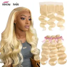 613 Pacchi Con Frontale Blonde Dell'onda Del Corpo Bundle con Frontale Ishow Brasiliano Dei Capelli Umani 3 Bundles con Chiusura Frontale Remy