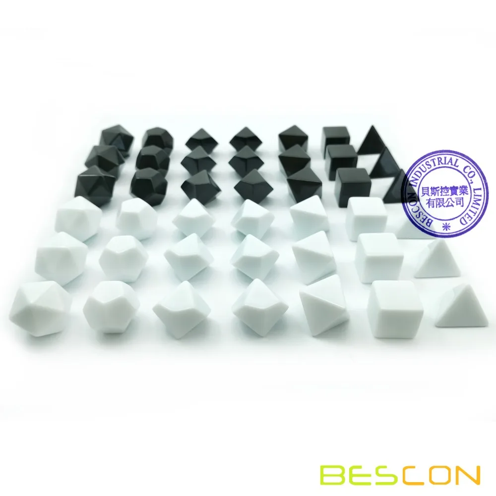 Bescon Blank Polyhedral RPG Dice Set 42pcs Artist Set, Solid Black and White Colors in Complete Set of 7, 3 Sets for Each Color 3
