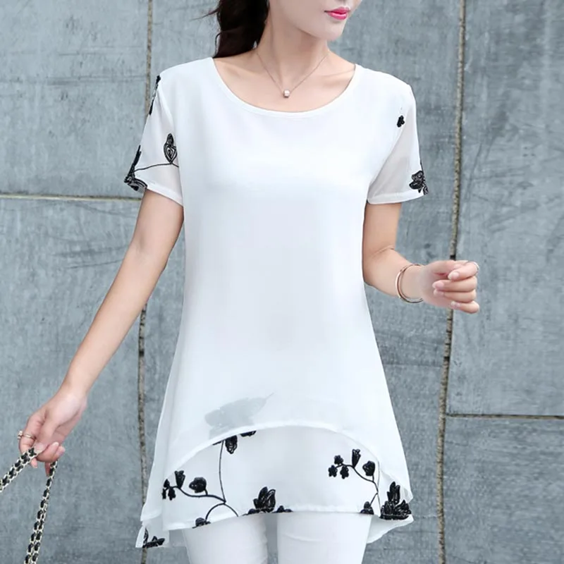 

Aleafalling Blouse Shirt Women's Blouses Fashion Summer Flowers Feminine Clothes 4xl Big Sizes Plus Size Chiffon Ladies Clothing