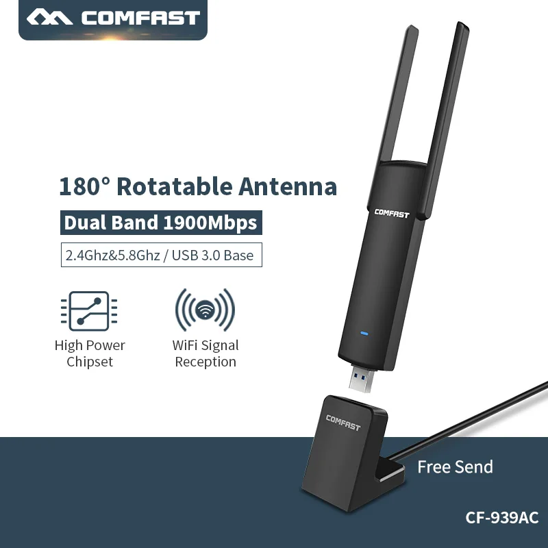 

Comfast 2.4 GHz 5G USB 3.0 Wireless Wifi Adapter With Antenna 1900mbps 802.11ac USB Ethernet Adapter Network Card Wi-fi Receiver