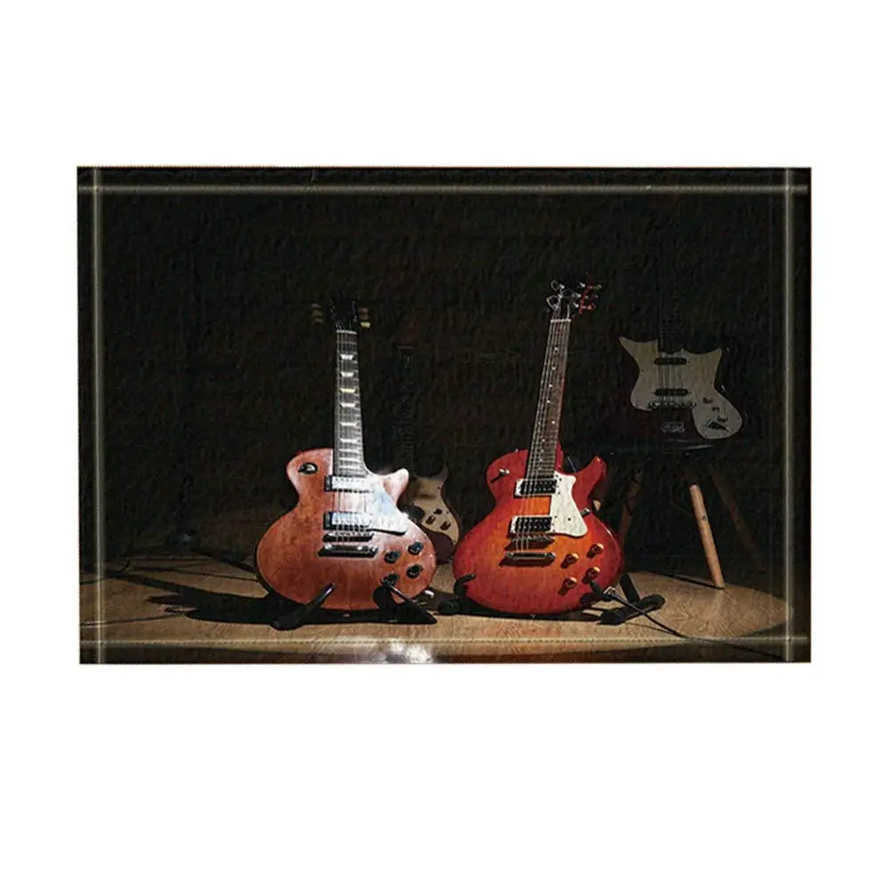 3D цифровая печать Музыка Декор электрические гитары на освещенных деревянном полу коврик для ванной нескользящий пол EntrywaysDoor коврик