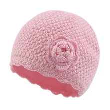 Шапка с розовым цветком для маленьких девочек, зимние вязаные детские игрушки для младенцев, теплая шапка для маленьких девочек, удобная Хлопковая шапочка высокого качества с подкладкой