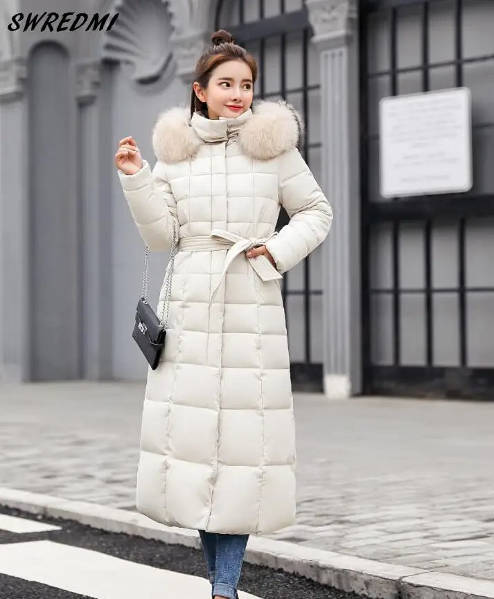 SWREDMI верхняя одежда женская одежда Утепленное зимнее пальто женский утягивающий хлопковый мягкий теплый зимний жакет Длинные стеганые пальто - Цвет: Бежевый