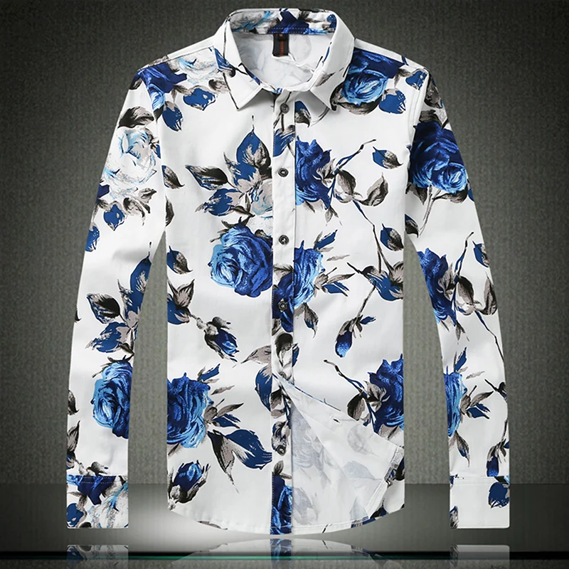 2017 spring and autumn stylish font b men s b font casual flower font b shirt