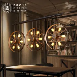 Лофт американский винтажный промышленный кованого железа круглое колесо подвесной светильник для бара столовой