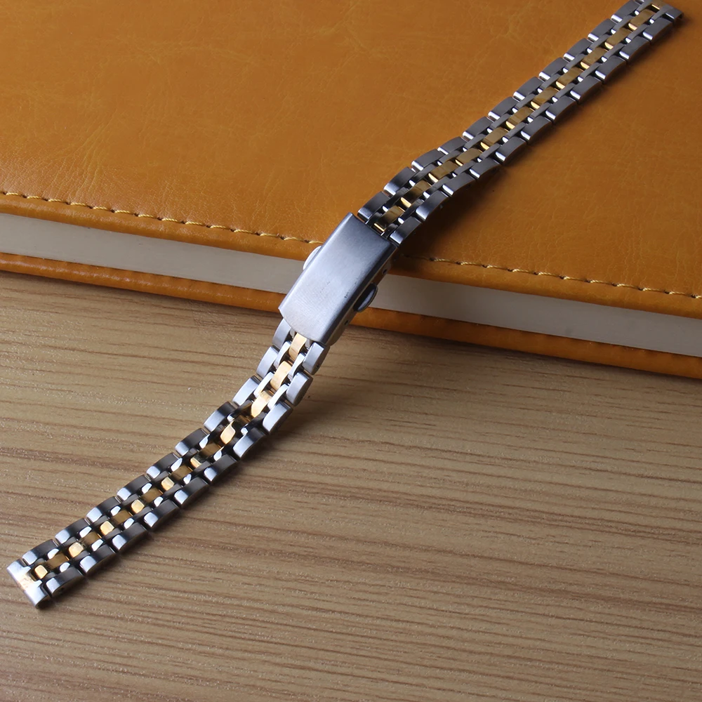 

Stainless Steel Watch Band Bracelet SMALL SIZE Solid Links Silver with Gold Watchbands Strap Accessories 10mm 12mm 14mm 16mm