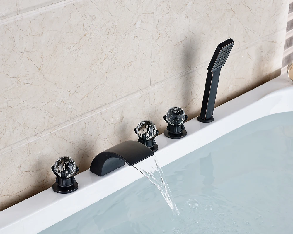 

Deck Mounted Oil Rubbed Bronze Finished Widespread 5pcs Bathroom Tub Faucet Mixer Tap