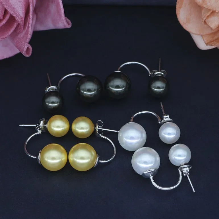 

South Sea Oyster Shell Round Pearl Earrings, Nice Quality Stud Earrings Fashion Women's Jewelry