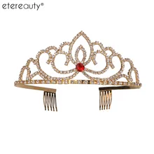 Хрустальные стразы для свадебной короны, шикарная королевская тиара с боковым гребнем, сверкающие украшения для свадьбы, помолвки(Красное золото