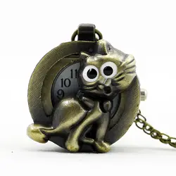 2017 Античная Прекрасный мультфильм маленький кот кварцевые карманные часы дамы кулон цепочки и ожерелья Рождественский подарок