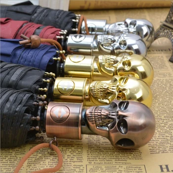 

Hot Sale Skull Head Automatic Folding Umbrella For Men Women Rain Umbrella Black Coating Super Anti-UV Windproof Large Parasol