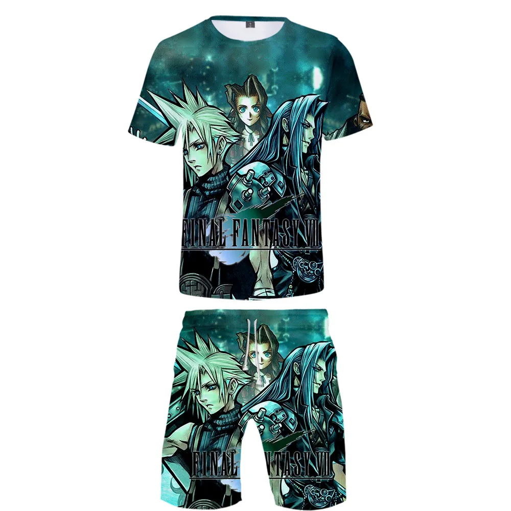 Final Fantasy VII Men's Short Sleeve T shirt and Beach shorts Set 3D Harajuku Hot Men/Women Summer Set FF7 Short Sleeve T shirt Final Fantasy VII Men's Short Sleeve T shirt and Beach shorts Set 3D Harajuku Hot Men/Women Summer Set FF7 Short Sleeve T shirt