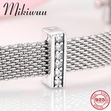 Новинка 925 пробы Серебристая полоска прозрачный CZ клипса бусины ювелирных изделий подходят Оригинальное отражение очаровательные клипсы браслет