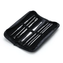 7 шт профессиональный макияж набор для удаления черных точек Премиум угрей комедоны, акне, прыщей, инструмент для удаления прыщей, инструмент для удаления с кожаным чехлом