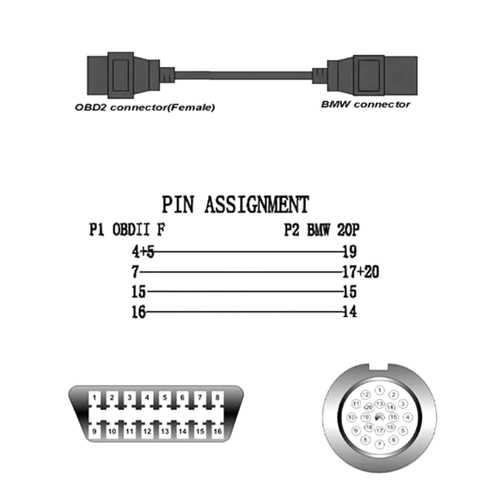 OBD2 16 Pin 20 контактный разъем Диагностический соединительный кабель с адаптером для BMW E36 E46 E38 E39 E53 X5 Z3