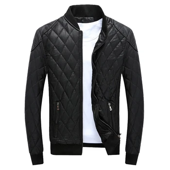 

Leather Jacket Men's Baseball Coat Male Brand Clothing Thick Warm Motorcycle Bike Riding Faux Jacket Male Velvet Plaid PU Coats