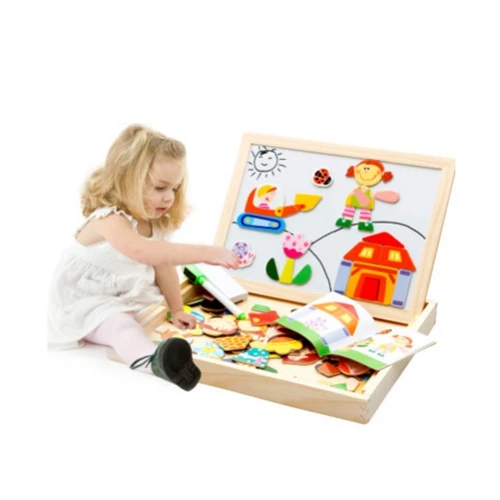 

GEEK KING 3D Montessori Cartoon character double-sided magnetic puzzle children's drawing Toys board Wooden educational toys