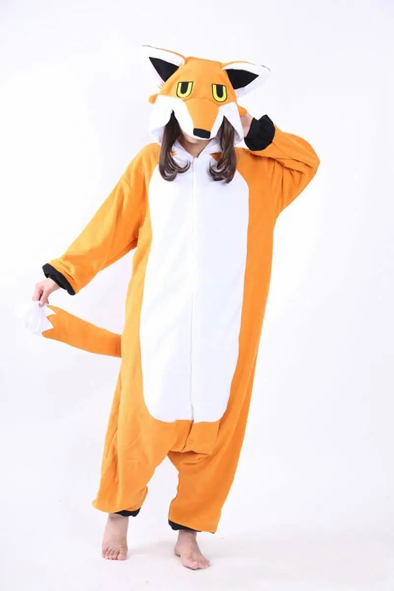 Новый Взрослых Животных Sleepsuit Пижамы Косплей Костюм Г-Н Orange fox Onesie Комбинезоны