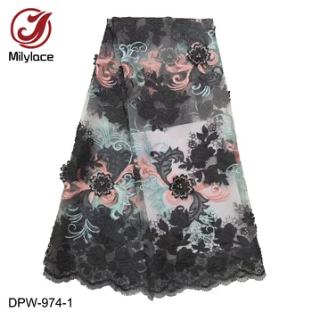 

African Lace Fabric 2019 High Quality Lace Beaded Embroidery French Lace Fabric with Laser Cutting for Wedding Dress DPW-974