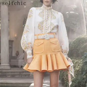 

Printed Long Sleeve Shirts Runway 2019 Fall Stand Collar Women Blouses