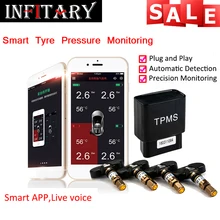 4 internal sensors Bluetooth 4.0 APP display TPMS tire pressure alarm monitor system OBD Interface support android iphone phone