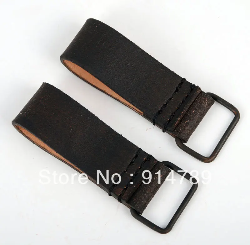 PAIR OF WW2 GERMAN ARMY BELT LOOP STRAPS LOOP LEATHER RING BLACK-33224