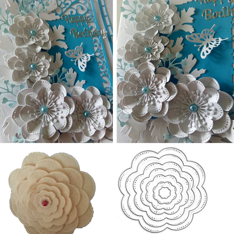 

Flowers Metal Cutting Dies Set for Scrapbooking Die Cut Craft Embossing Stencils Decorative Round Die Cutter