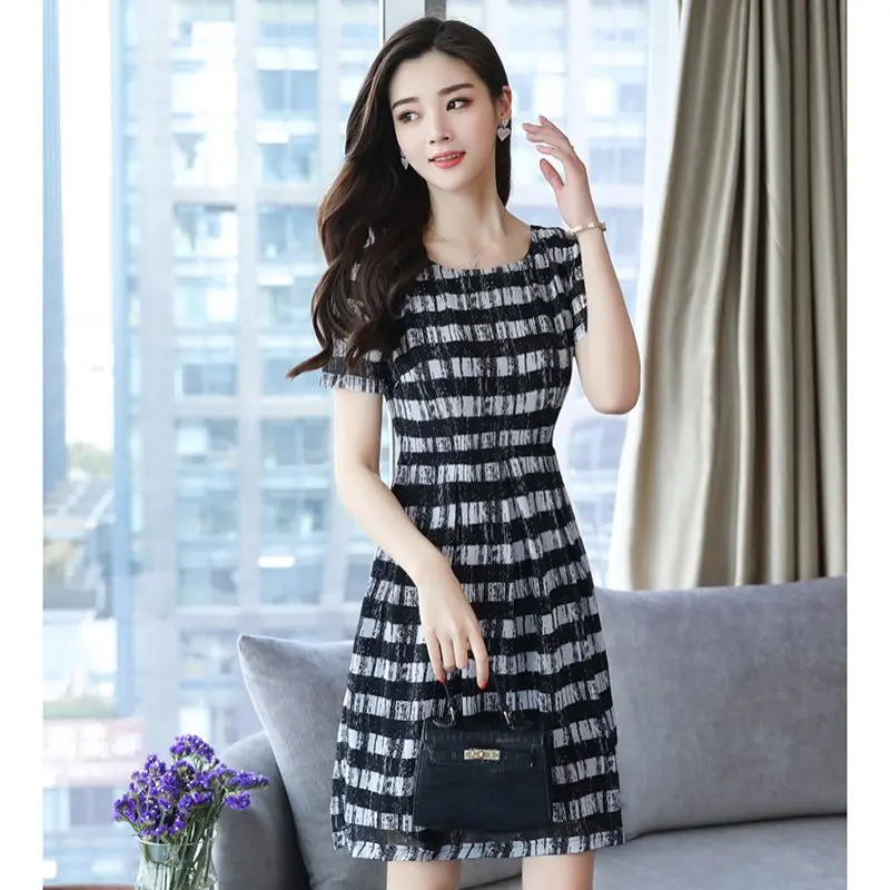 

Women dress 2019 summer short sleeve Casual dress Elegant Slim Striped Sweet princess dress