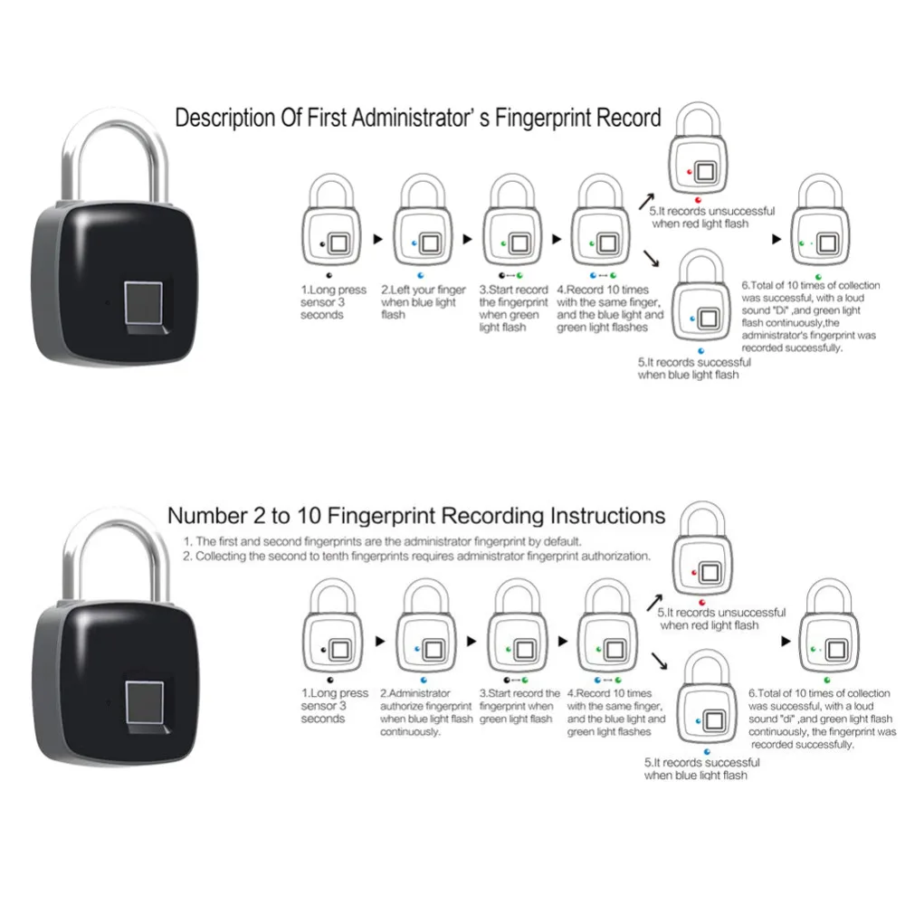 HonesThing Mini Smart Keyless Fingerprint Lock IP65 Waterproof Anti-Theft Security Padlock for Door Luggage Case Gate Safe Lock 8