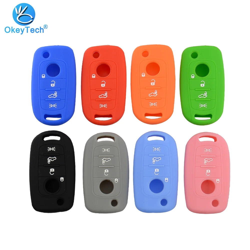 

OkeyTech Replacement Soft Silicone Rubber Car Key Case Cover 4 Buttons For FIAT Toro 500X nuovo grazie Key Case Holder Shell