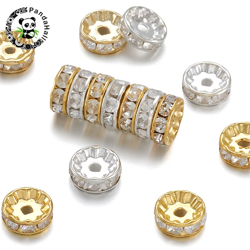 20pcs Brass Rhinestone Flower Spacer Beads Round Jewelry FIndings for Making Bracelets Necklace 10x4mm Hole: 2mm | Украшения и