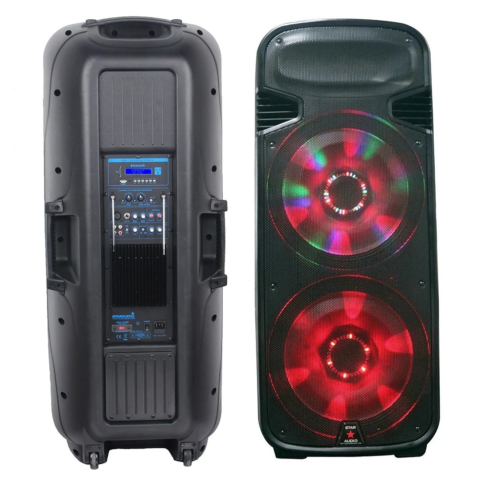 

STARAUDIO 4500W Dual 15" PA Active DJ Powered Speaker System Audio USB Bluetooth Speaker System RGB Light Speaker SDM-15RGB