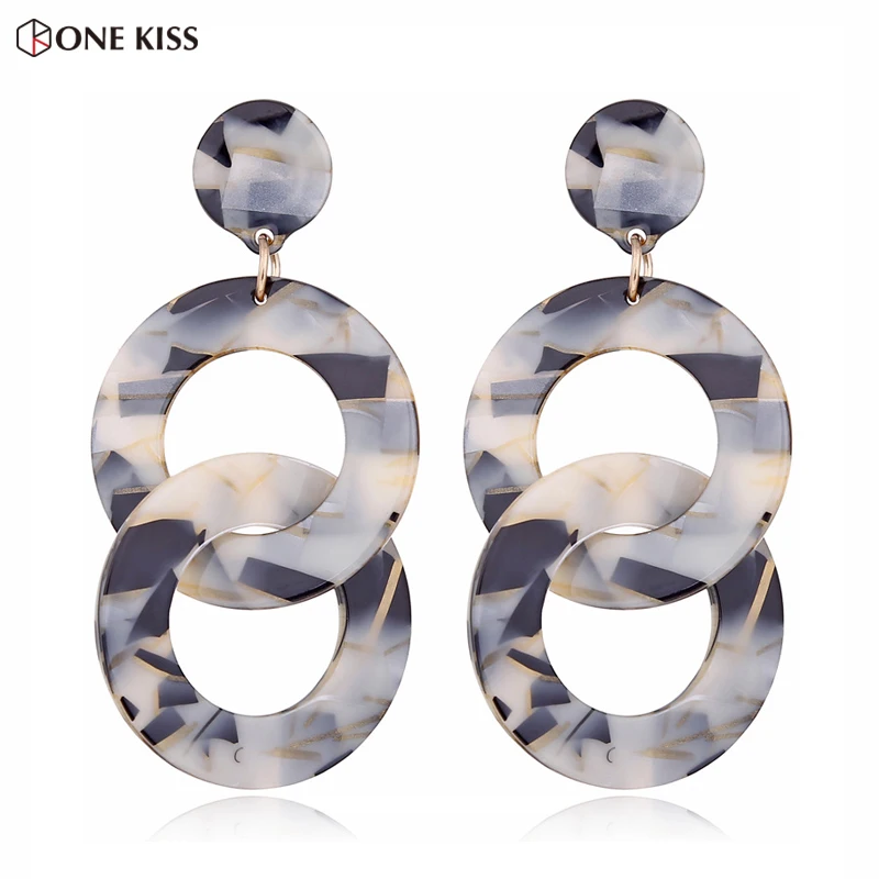 

Vintage Round Circular Acrylic Dangle Earring for Women Double Circular Twisted Statement Drop Earring Multicolor Party Jewelry