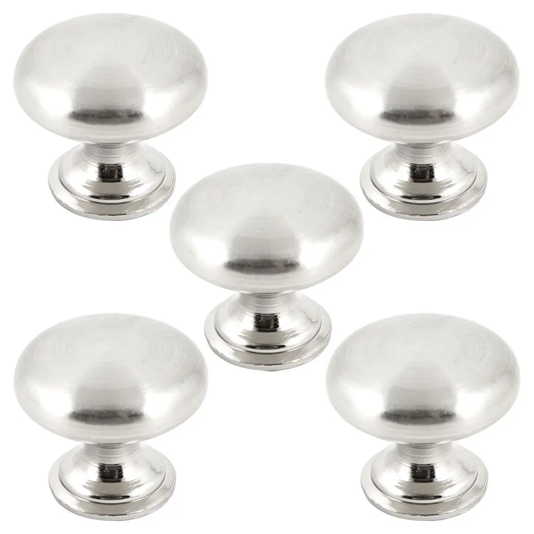 Silver Tone Metallic Cupboard Drawer Pull Knobs Screws Set 5