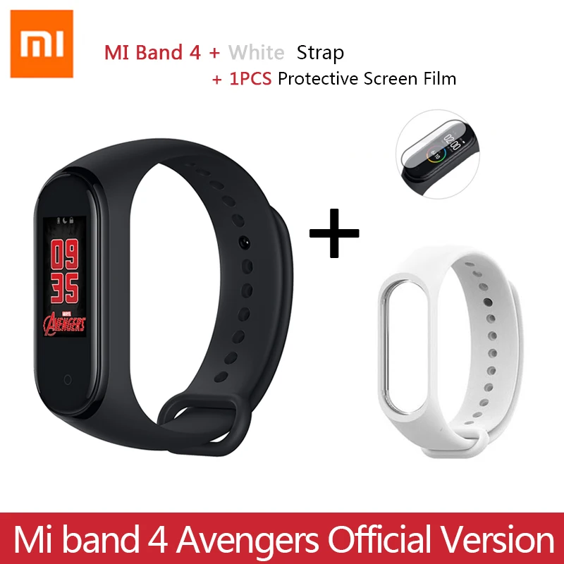 Новейший Xiaomi mi браслет 4 Мстители официальное издание Смарт mi Band 4 Мститель браслет Bluetooth 5,0 пульсометр фитнес - Цвет: Add  White Strap