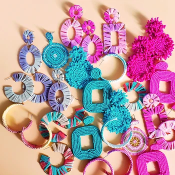 

JURAN Fashion Ethnic Handmade Resin Beaded Drop Earrings for Women Girls ZA Wedding Jewelry 32 Designs Dangle Statement Earrings