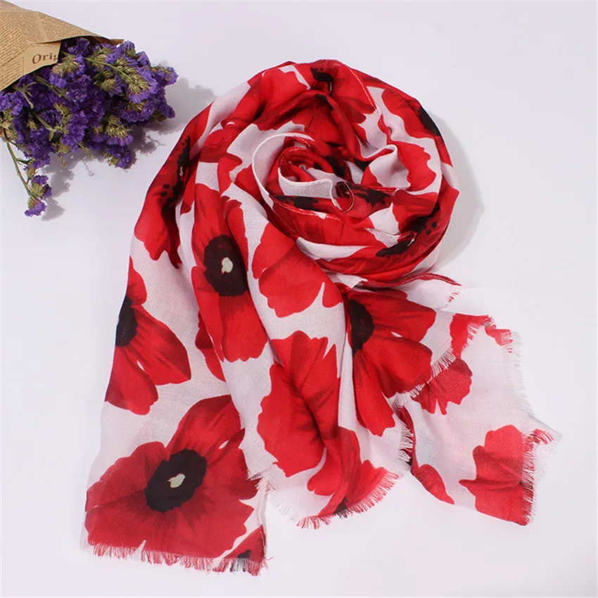 

2019 Brand Women Ethnic Poppy Floral Viscose Shawl Scarf Luxury Print Fringe Foulards Sjaal Bufandas Muslim Hijab Snood 180*90Cm