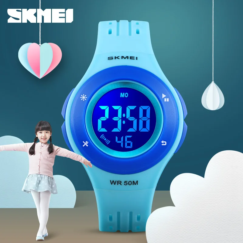 

SKMEI Children LED Sprot Watch Fashion Multifunction Kids Digital Watches Student Waterproof Electronic Wristwatch for Girl Gift