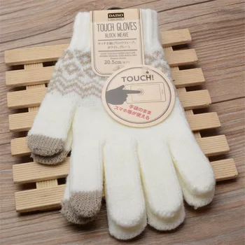 

Women Gloves Winter Touch Screen Mittens Woolen Knitted Gloves Keep Warm Female Winter Full Finger Stripe Gloves Fashion Autumn