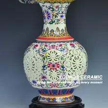 Античное искусство китайская ручная работа семейная Роза декоративная фарфоровая ваза выдолбленная ваза