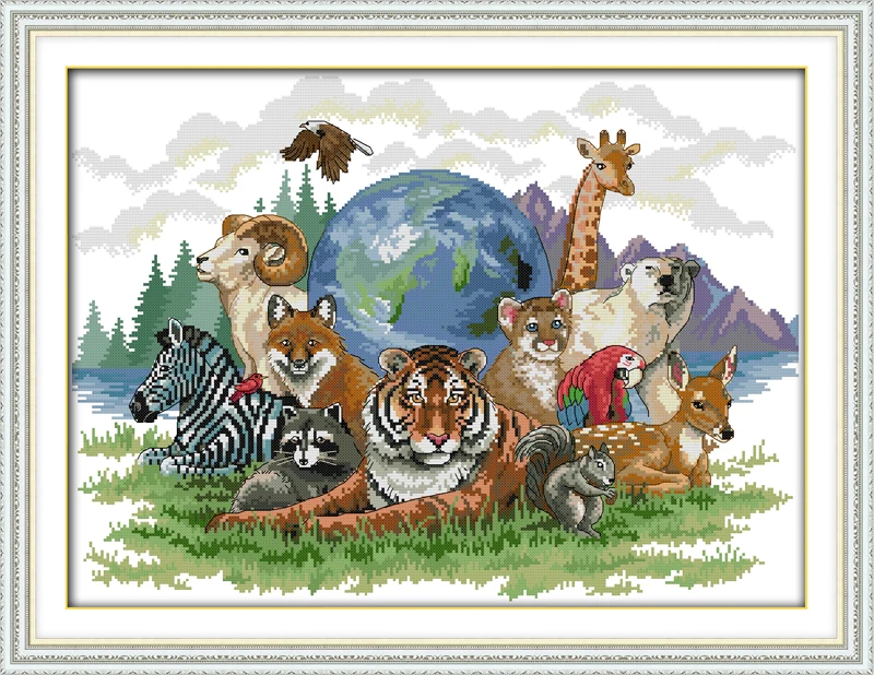 

Animal world (3), counted printed on fabric DMC 14CT 11CT Cross Stitch kits,embroidery needlework Sets, Home Decor