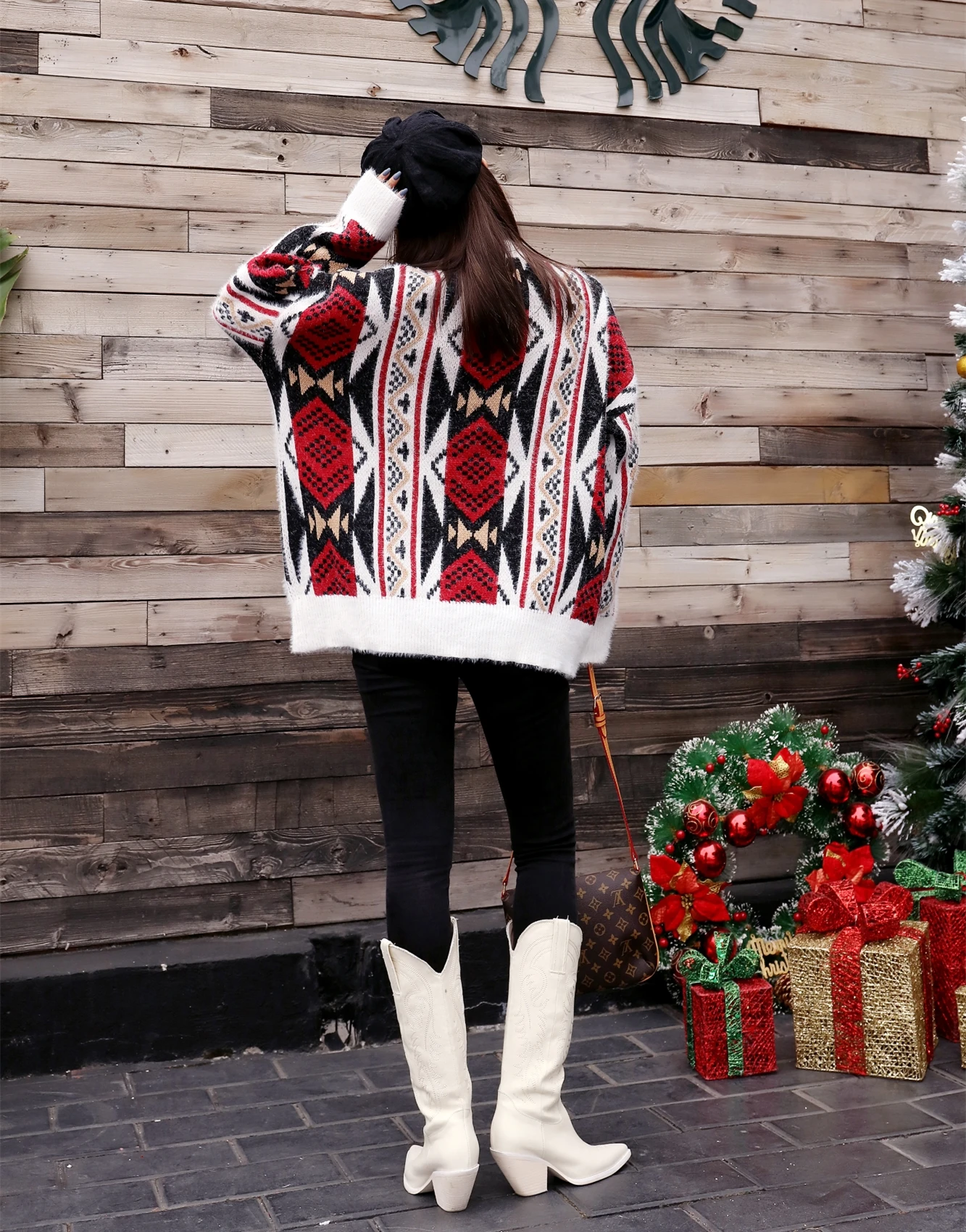 Рождественская елка свитер с пайетками женский осень и зима свободный круглый вырез ленивый ветер длинный рукав женский свитер шикарная рубашка