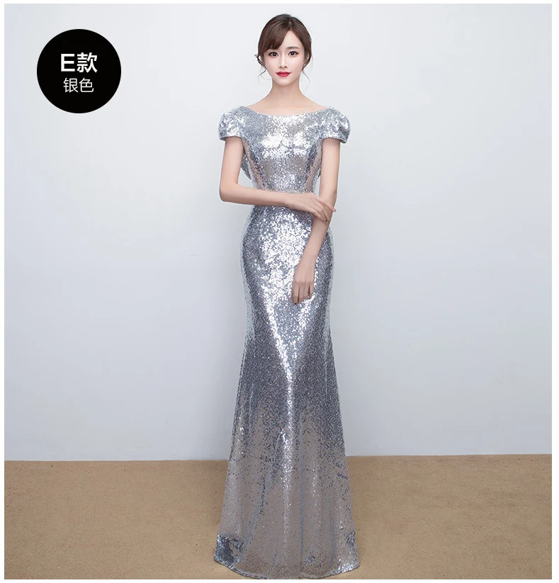 

Silver Womens Slim Party Dress Floor Length Evening Cheongsam Marriage Gown Luxury Sexy Wedding Long Qipao Clothes Vestido