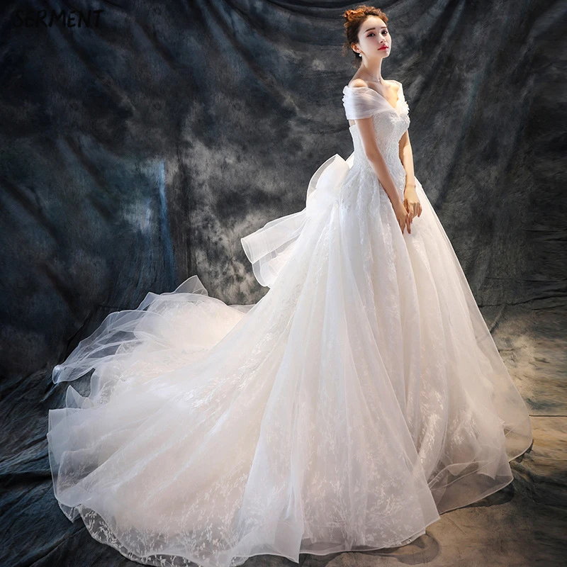 

Main Wedding Dress 2019 New Bride Champagne Color Shoulder Summer Simple Long Tail French Light Sen Female