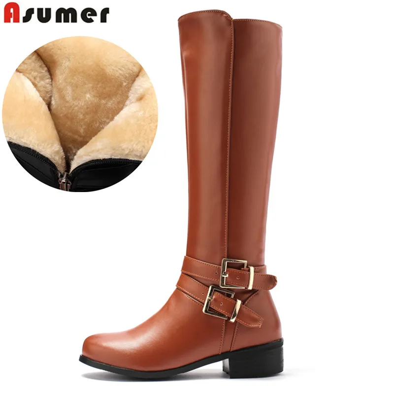 ASUMER Large size 34-46 women knee high boots buckle with zip Retro
women's motorcycle boots thick fur warm winter snow boots